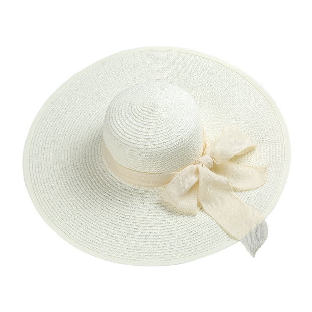 Aerusi Panama Women Travel Summer Beach Sun Straw Floppy Wide Brim Bowknot Hat